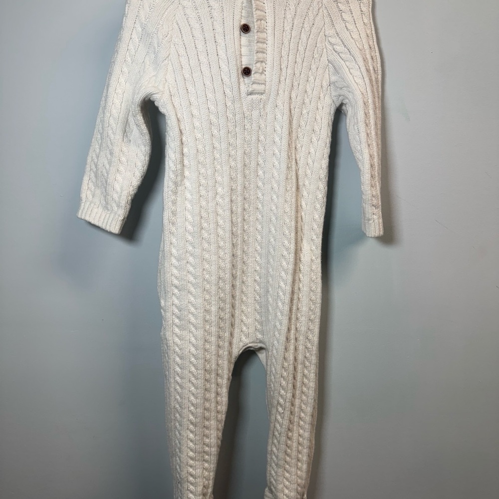 Janie & Jack Cream Cable Knit One-Piece Romper